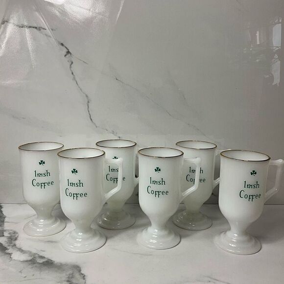 VINTAGE Irish Coffee Milk Glass Pedestal coffee mugs - Picture 1 of 7